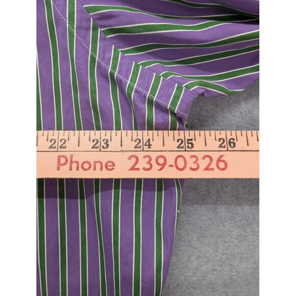 Polo Ralph Lauren Shirt Mens Large Purple Green Striped Regent Classic Fit Dress - Picture 3 of 8